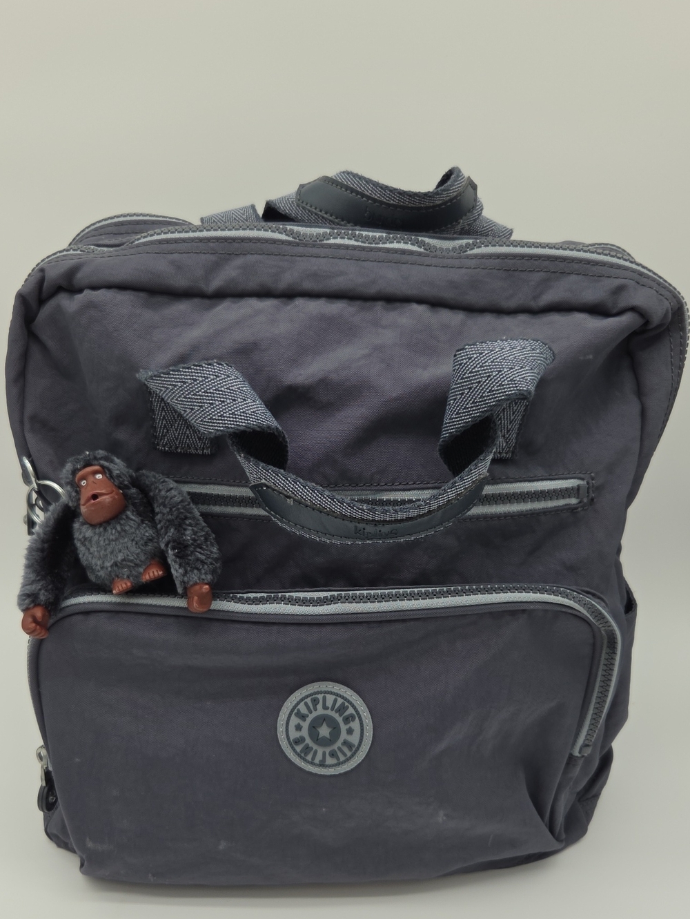 Kipling Gray  Diaper Backpack Bag with Monkey Keychain And Baby Pad
